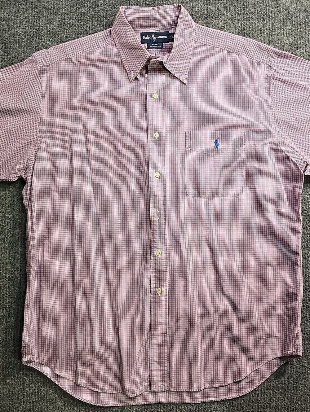 Ralph Lauren Blake Shirt Men’s Large Short Sleeve Button-Down Red Micro Plaid
